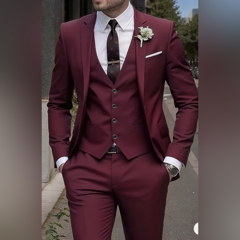 3 piece Burgundy Men's Suit